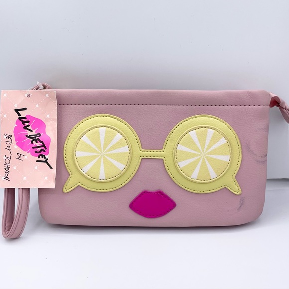 BETSEY JOHNSON wristlet handbag lemon sunglasses pink lips - Picture 11 of 12